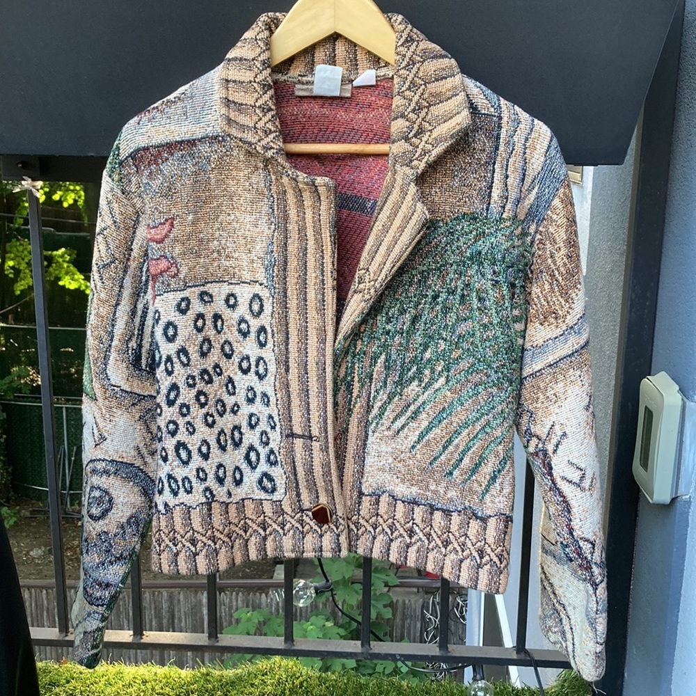 Rare vintage painted pony animal print cropped blazer size M